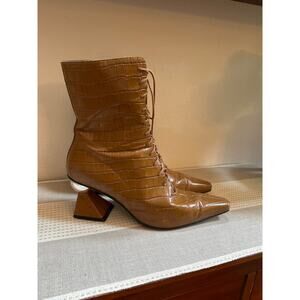 Yuul Yie Gloria Lace-Up Ankle Boots Leather Glossy Pecan Size 39.5/ US 8.5-9